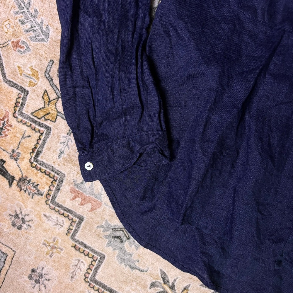 Rachel Zoe Navy Blue 100% Linen Button Down Shirt Womens Large Oversized Summer - Picture 6 of 10